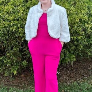 Women’s “Laundry” white fuzzy overcoat size Large